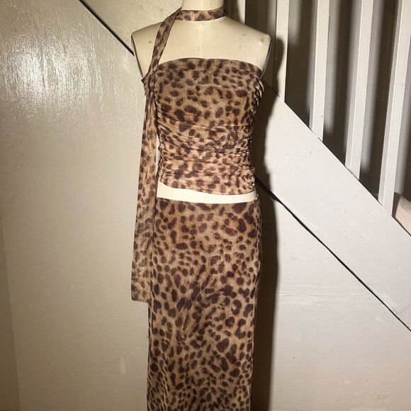 ZARA Viral Leopard Mesh Ruched 2-Piece Set • Size M - Picture 1 of 3